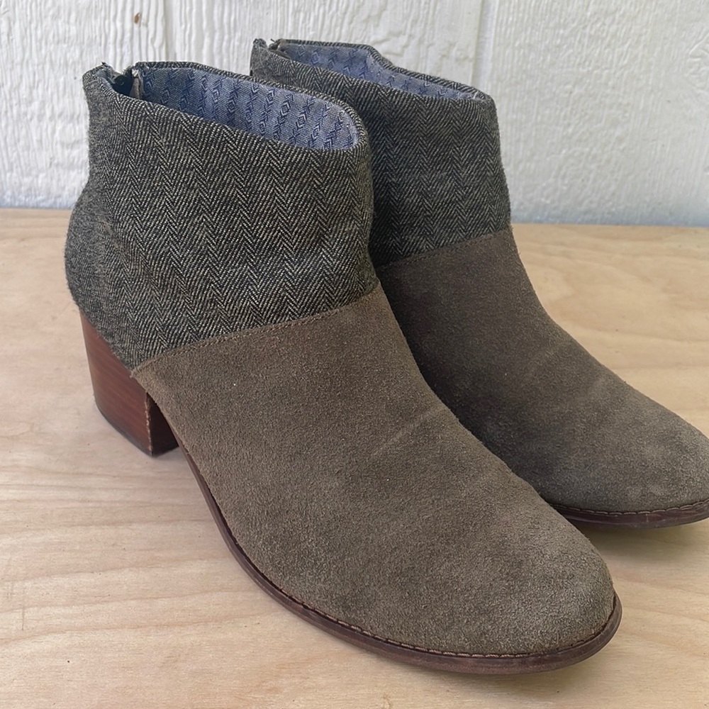 TOMS Leila Suede and Herringbone Booties size 9.5